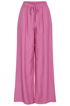 satijnen wide leg regular waist casual broek roze