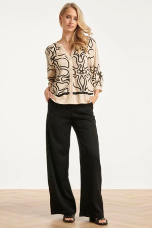 gebloemde blouse met linnen - ecru