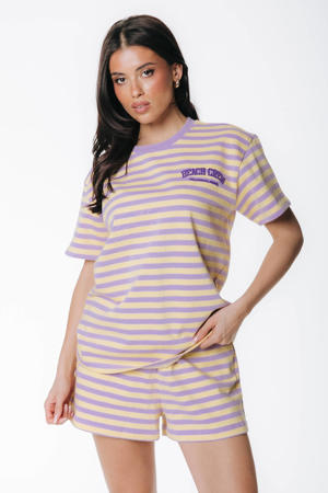 loose fit gestreepte sweatshort - paars