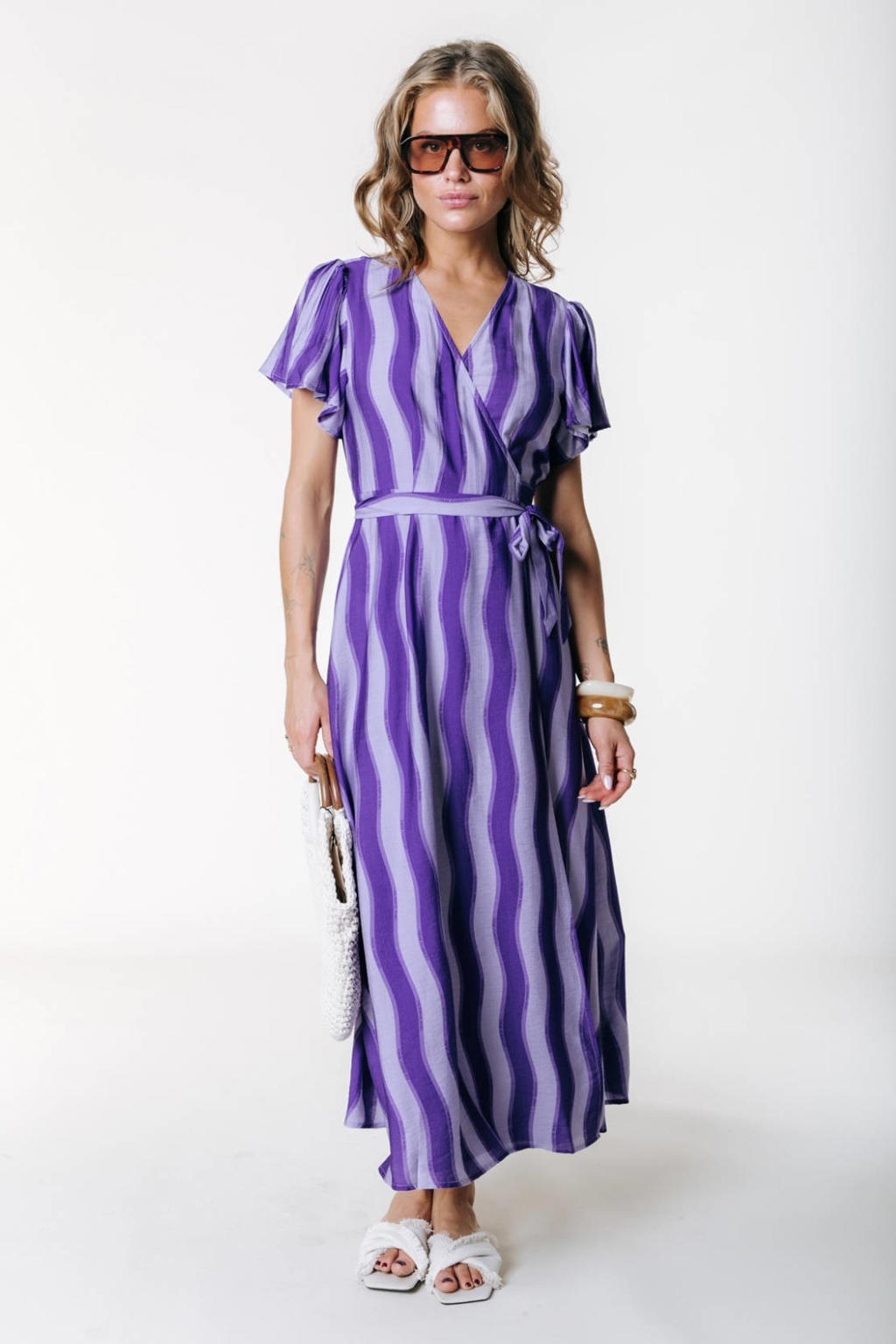 Colourful Rebel viscose maxi gestreepte wikkeljurk - lavendel