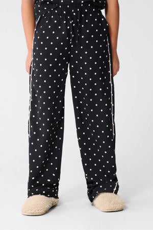 high waist casual broek met stippen zwart
