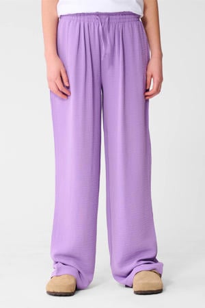 high waist casual broek paars met textuur