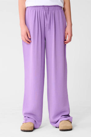 high waist casual broek paars met textuur