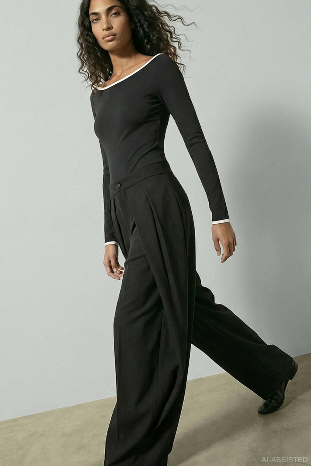 Antraciete dames HYPEDROP barrel regular waist casual broek gebreid van katoen met rits- en knoopsluiting en effen