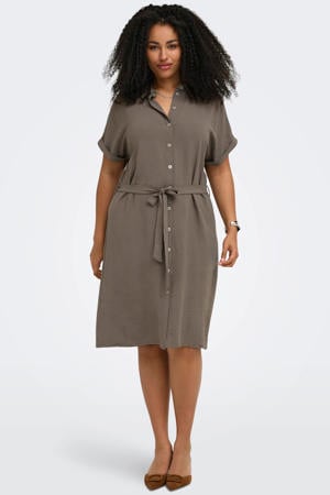 blousejurk met ceintuur bruin