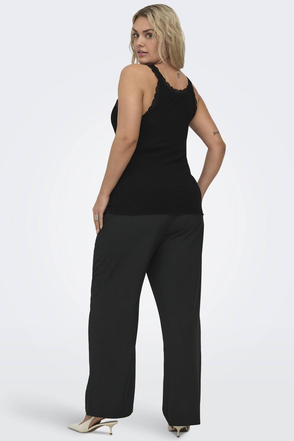 Zwarte dames ONLY CARMAKOMA singlet van katoen met ronde hals
