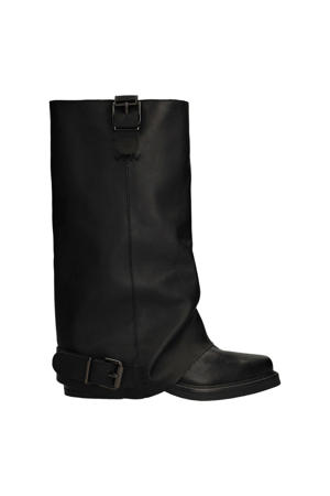 suède bikerboots met flap bruin