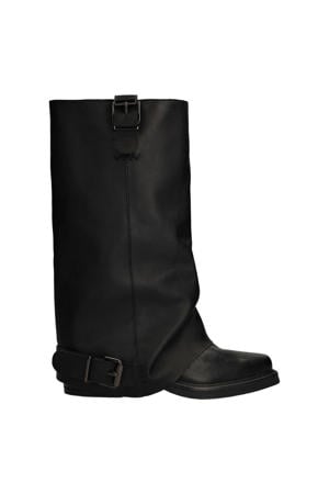 suède bikerboots met flap bruin