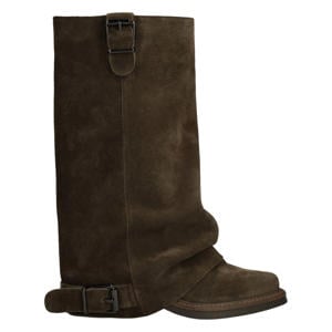 suède bikerboots met flap donkerbruin