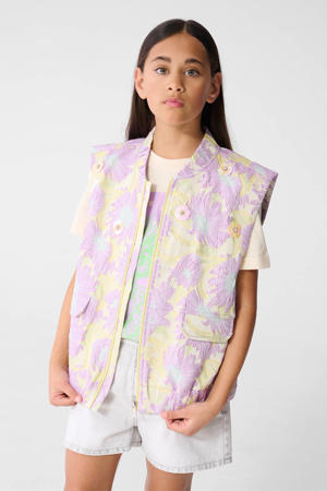 gebloemde gilet lila met textuur