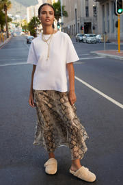 thumbnail: Shoeby midi rok strokenrok met dierenprint lichtbruin