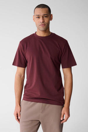 regular T-shirt met backprint donkerrood