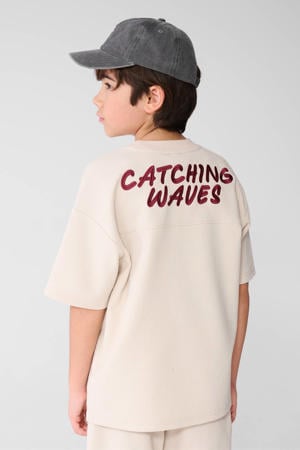 T-shirt met backprint beige met textuur