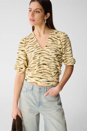 top met zebraprint lichtgeel