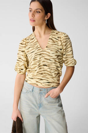 top met zebraprint lichtgeel
