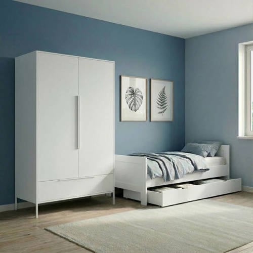 Born Lucky Tienerkamer Noel Wit 2 Delig Met Bed Met Lade Met Santiago Kledingkast afbeelding
