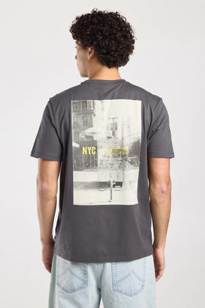 regular T-shirt met backprint grijs