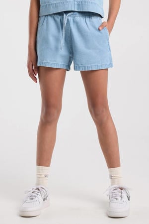 casual short light blue denim