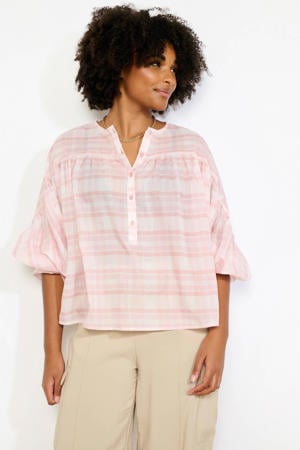 geruit blousetop lichtroze