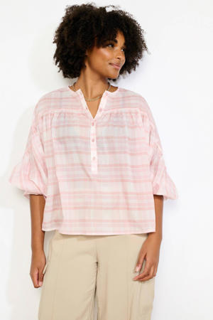 geruit blousetop lichtroze