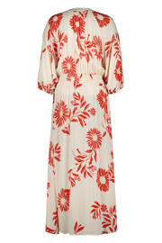 thumbnail: Wit en rode dames Didi maxi jurk van viscose met half lange mouwen en V-hals