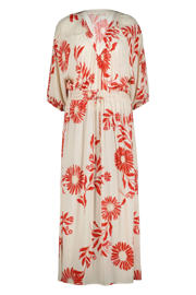 thumbnail: Wit en rode dames Didi maxi jurk van viscose met half lange mouwen en V-hals