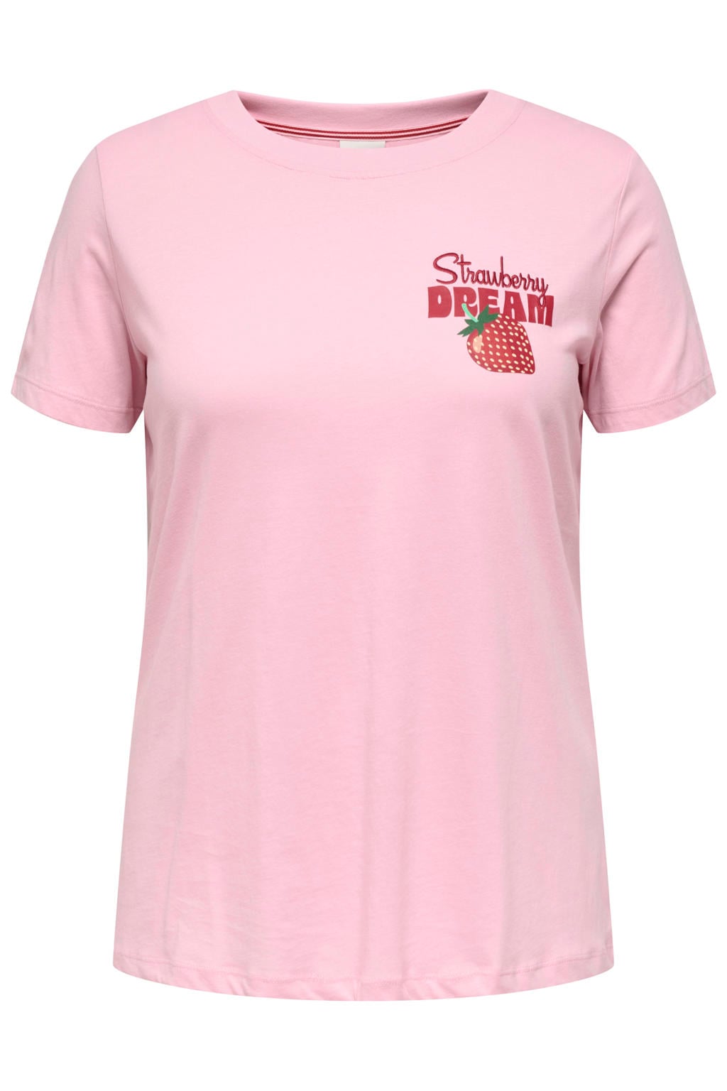 Roze dames ONLY CARMAKOMA T-shirt van katoen met backprint, korte mouwen en ronde hals