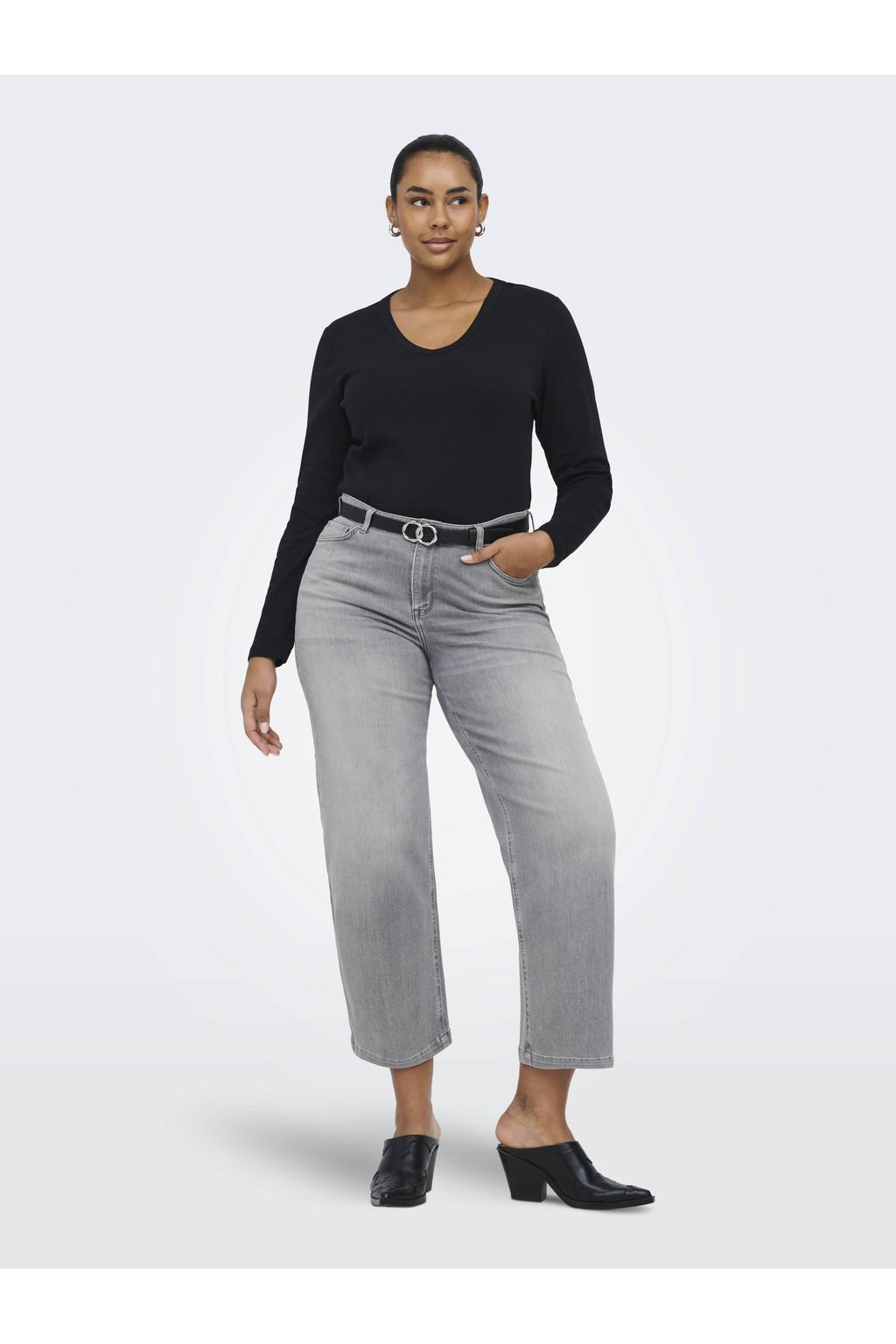 Grey denim dames ONLY CARMAKOMA Carwilly Hw Crop Wide Rea0938 high waist wide leg jeans van denim met rits- en knoopsluiting en effen