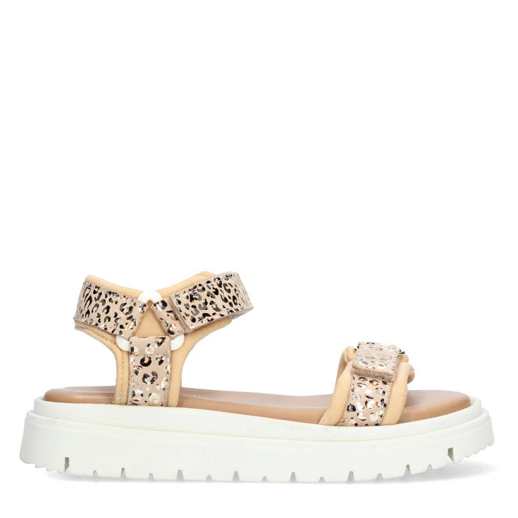 Beige meisjes Vingino sandalen van leer/textiel met klittenband