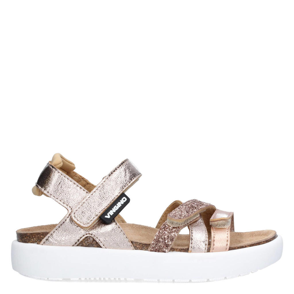 Roségouden meisjes Vingino sandalen van imitatieleer/leer met klittenband