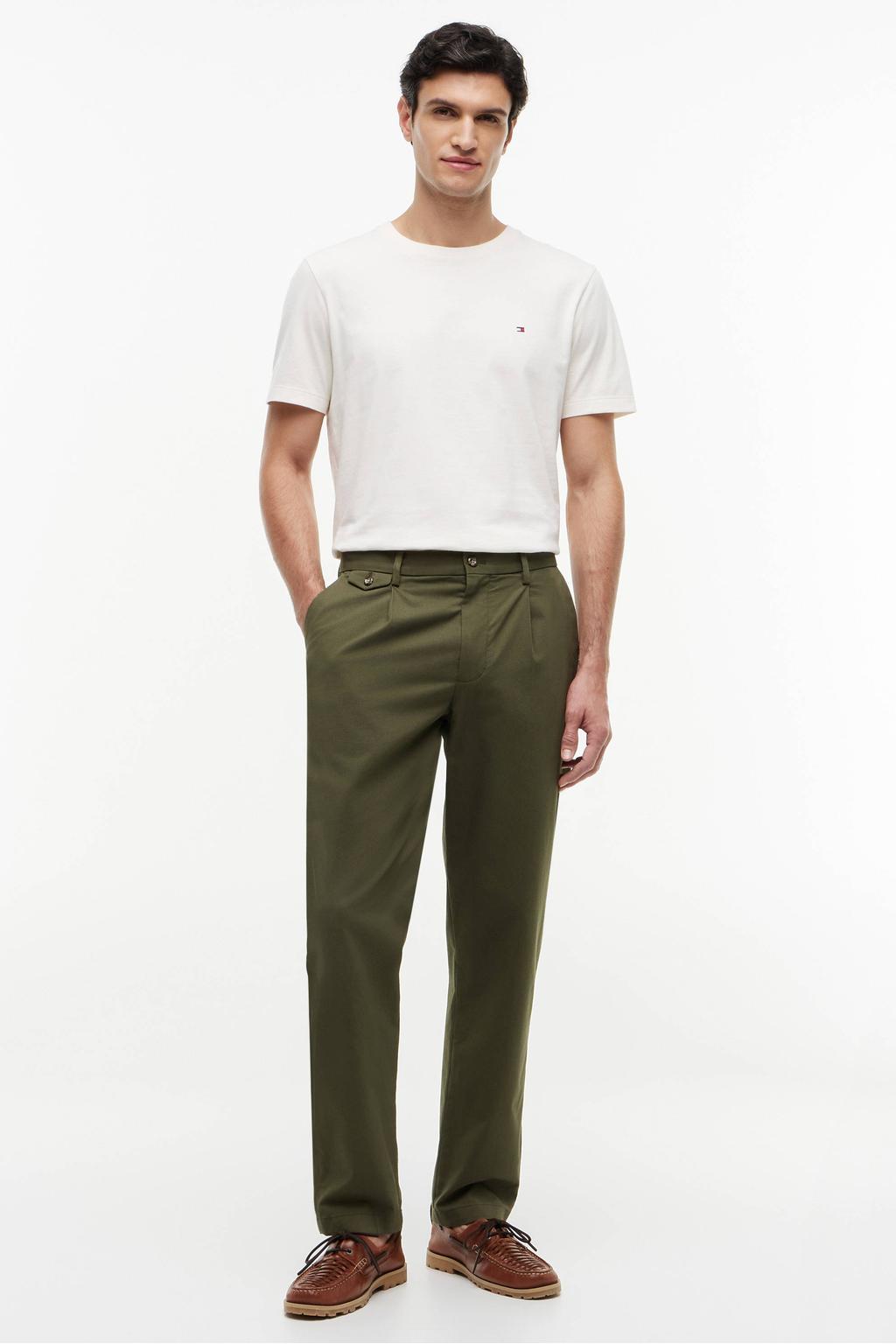 Ecru heren Tommy Hilfiger regular T-shirt van katoen met effen, korte mouwen en ronde hals