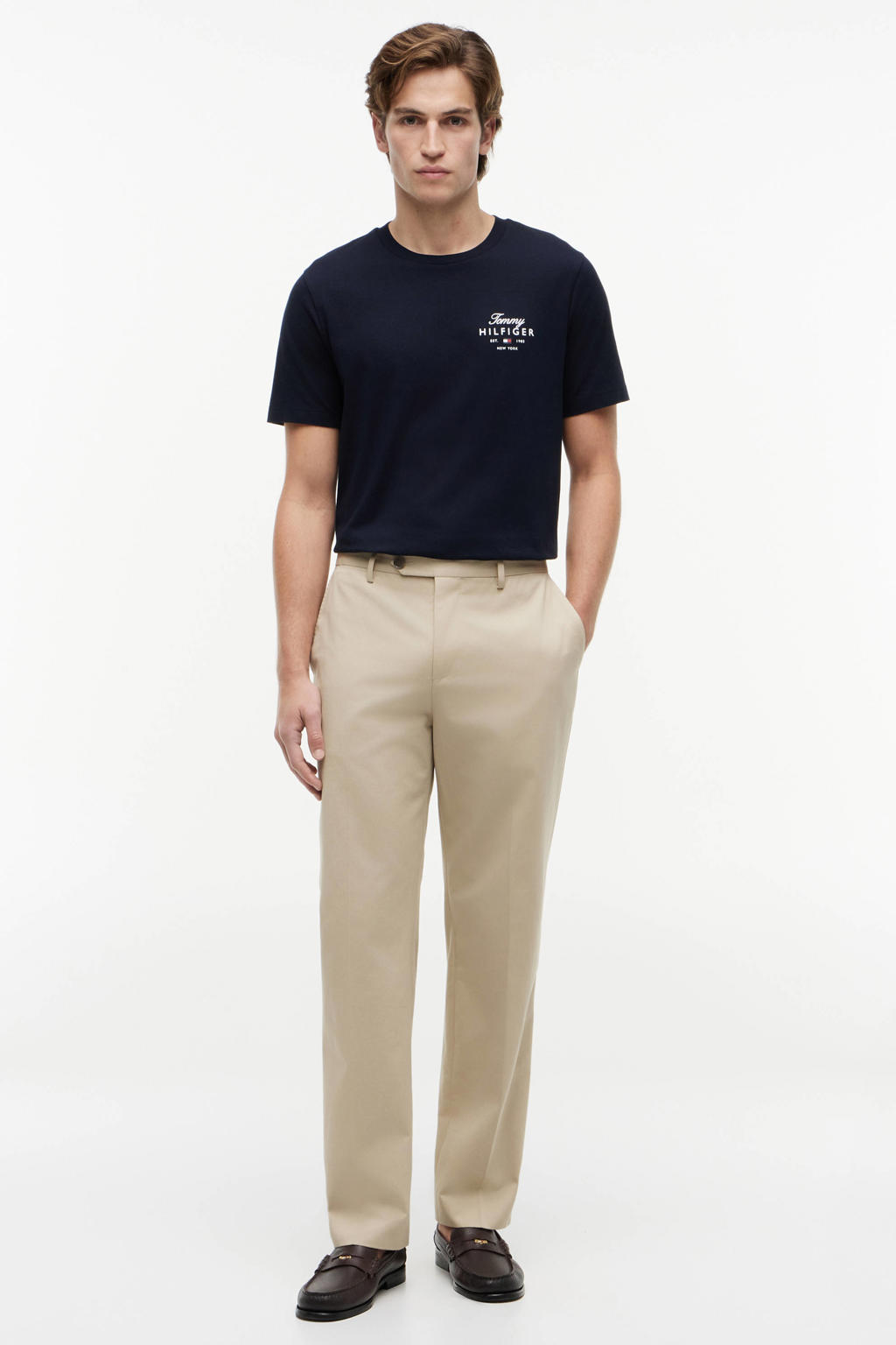 Donkerblauwe heren Tommy Hilfiger regular T-shirt van katoen met printopdruk, korte mouwen en ronde hals