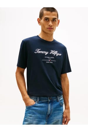 regular fit T-shirt met logo - donkerblauw