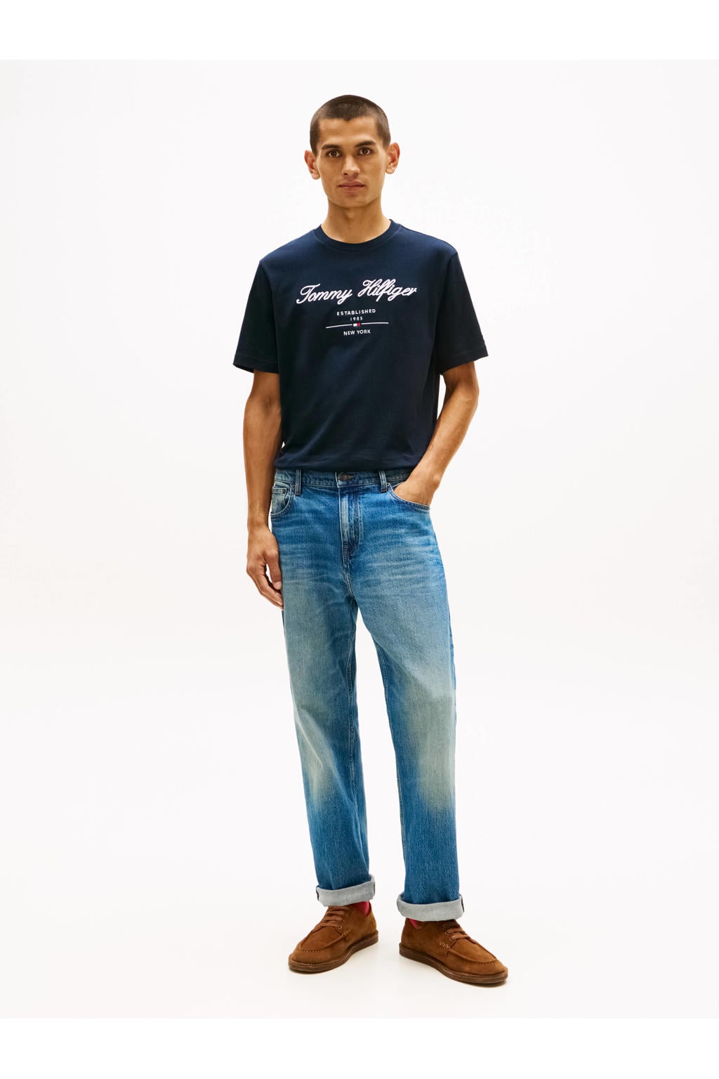 Tommy Hilfiger regular fit T-shirt met logo - donkerblauw