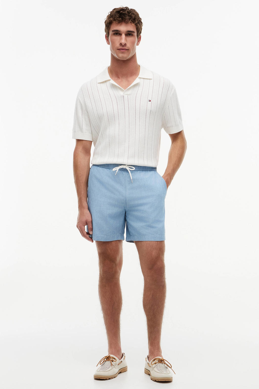 Tommy Hilfiger DOVER 6" PO CHAMBRAY regular casual short met linnen lichtblauw