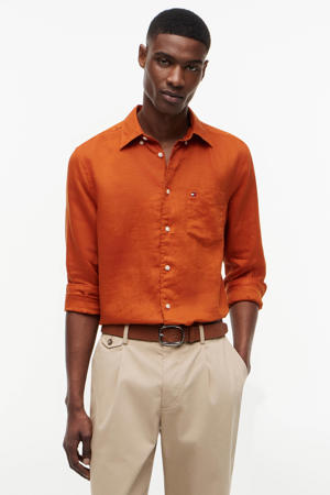regular casual overhemd met linnen oranje