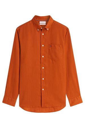 regular casual overhemd met linnen oranje