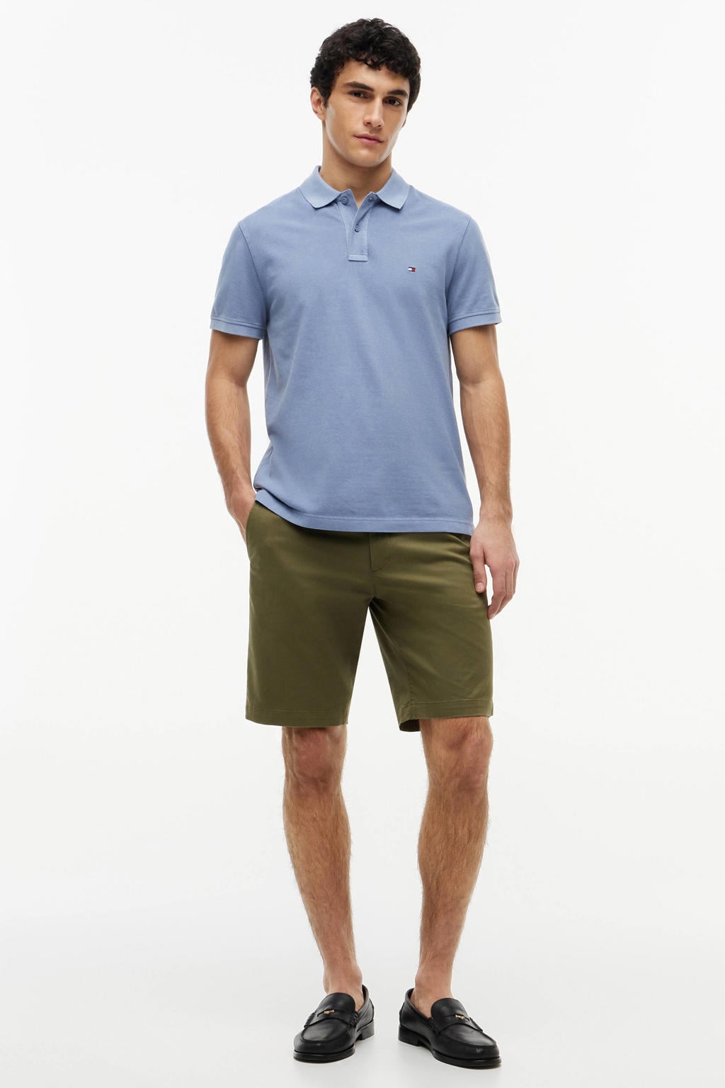 Lichtblauwe heren Tommy Hilfiger regular polo van katoen met effen, korte mouwen en pique