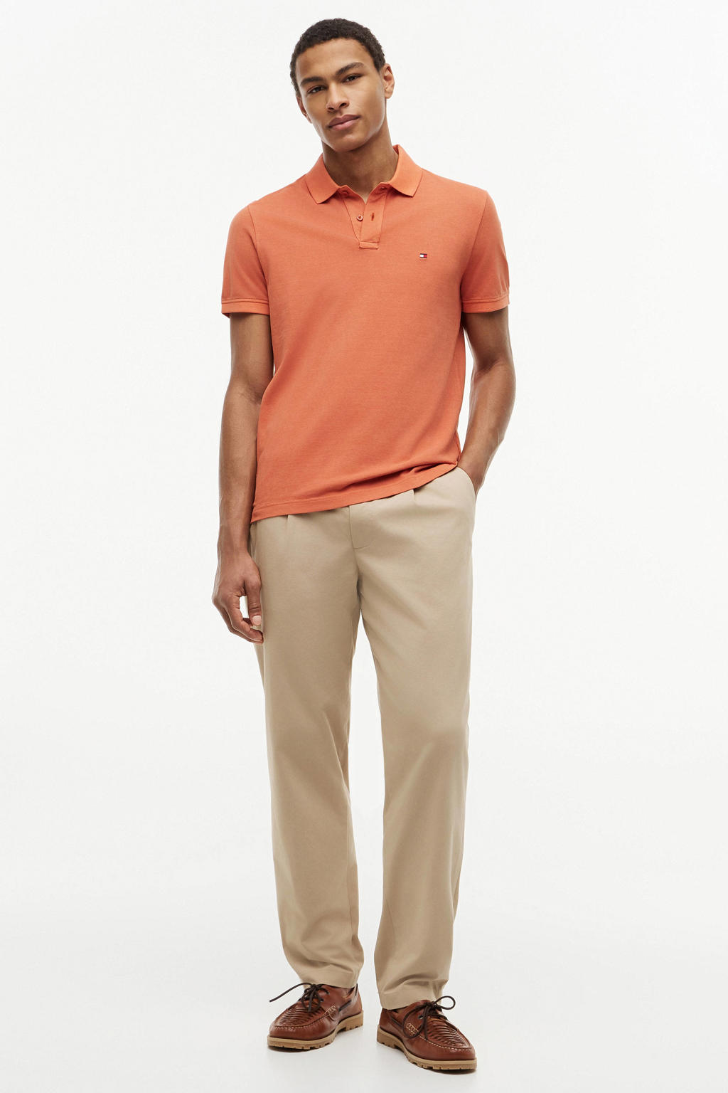 Oranje heren Tommy Hilfiger regular polo van katoen met effen, korte mouwen en pique