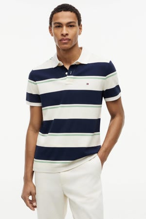 regular gestreepte polo donkerblauw