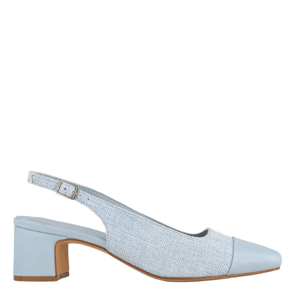 Lichtblauwe dames Graceland slingback pumps van textiel en imitatieleer met gesp