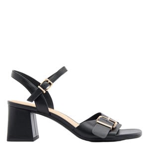 imitatieleren sandalen met blokhak zwart