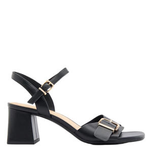 imitatieleren sandalen met blokhak zwart