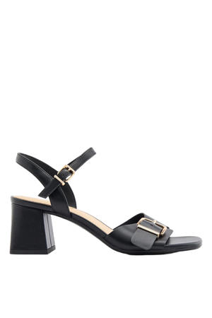 imitatieleren sandalen met blokhak zwart