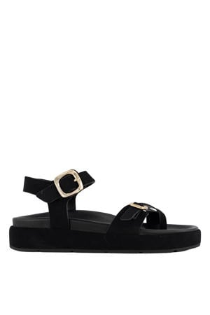 suède sandalen zwart