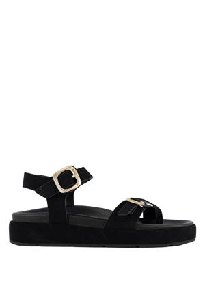 suède sandalen zwart