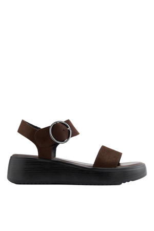 suède sandalen met sleehak zwart