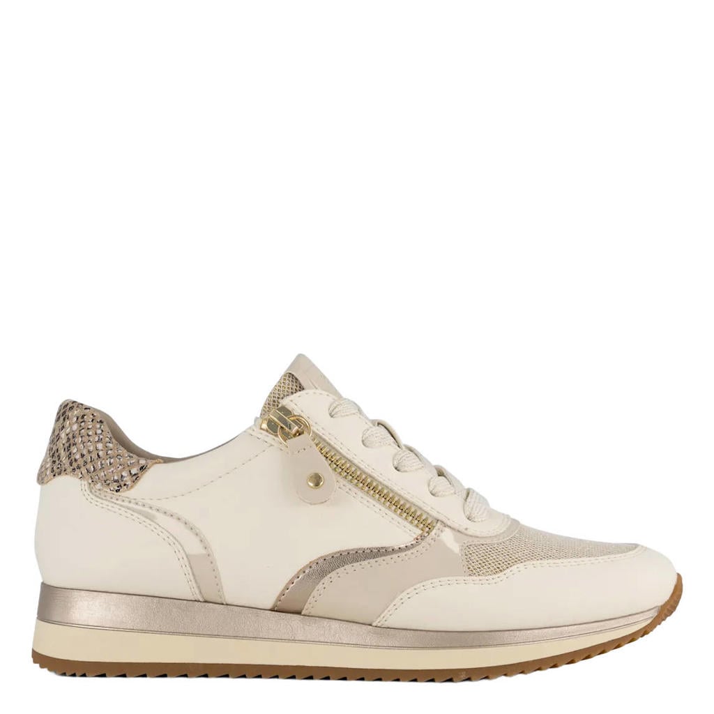 Beige dames Easy Street sneakers van imitatieleer met veters
