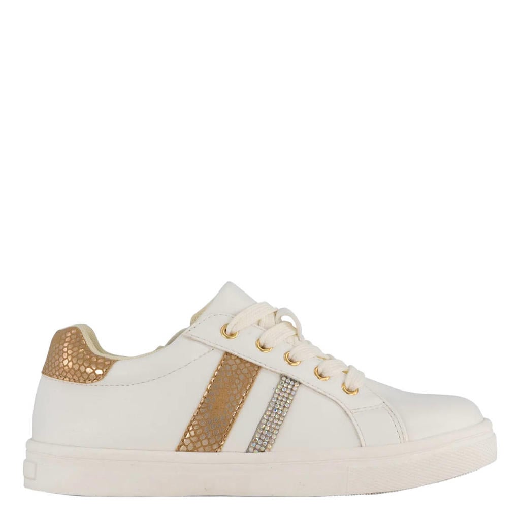 Witte meisjes Graceland sneakers glitter van imitatieleer/synthetisch met rits- en vetersluiting