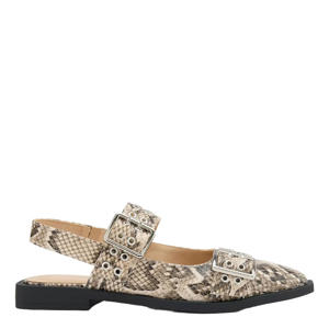slingback loafers met slangenprint beige